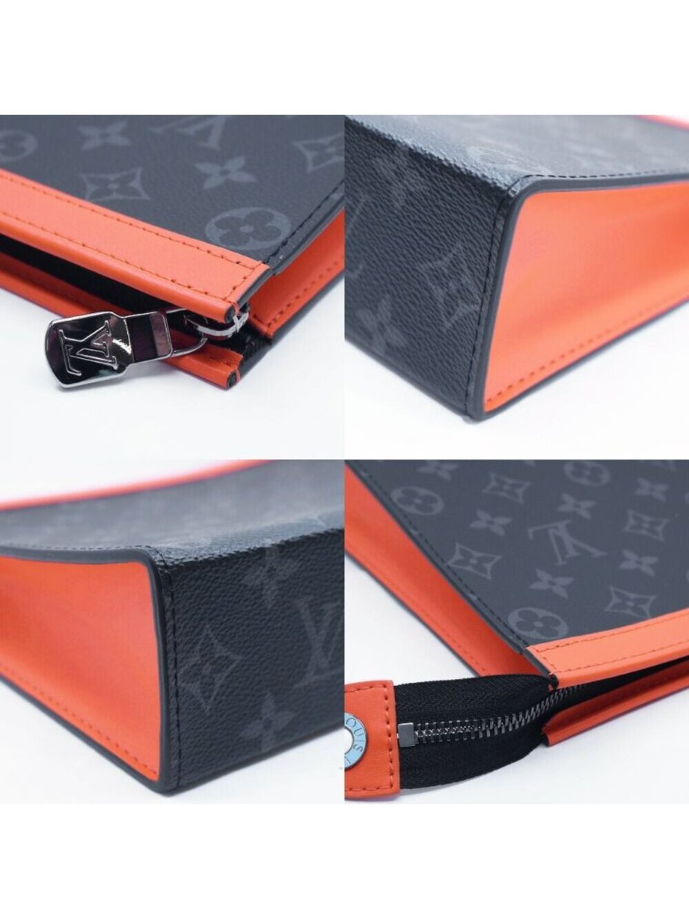 Louis Vuitton Pochette Voyage MM Clutch Black Gray Orange - Picture 4 of 9